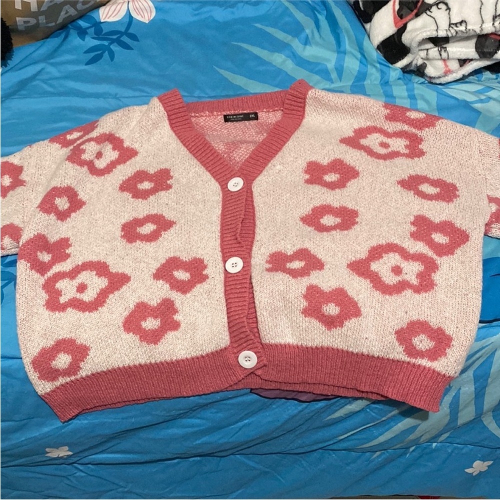SHEIN Pink and Cream Floral Cardigan